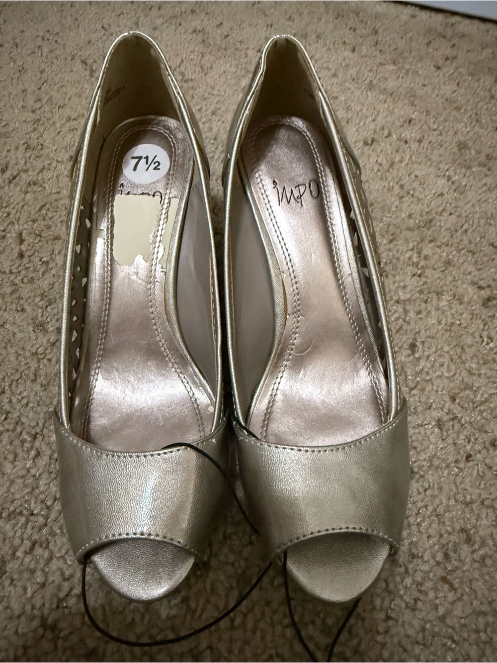 Impo Metallic Silver Peep-Toe Wedge Heels